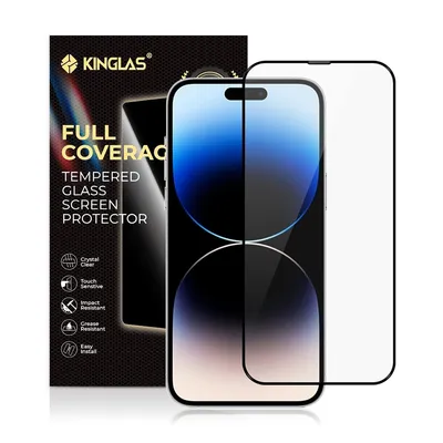 iPhone 15 Pro Kinglas 2.5D Full Coverage Silk Printing Black Edge Tempered Glass Screen Protector