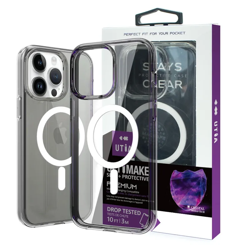 iPhone 15 Pro UTIA Ultimake Shockproof Transparent Case Cover With Magnetic Ring