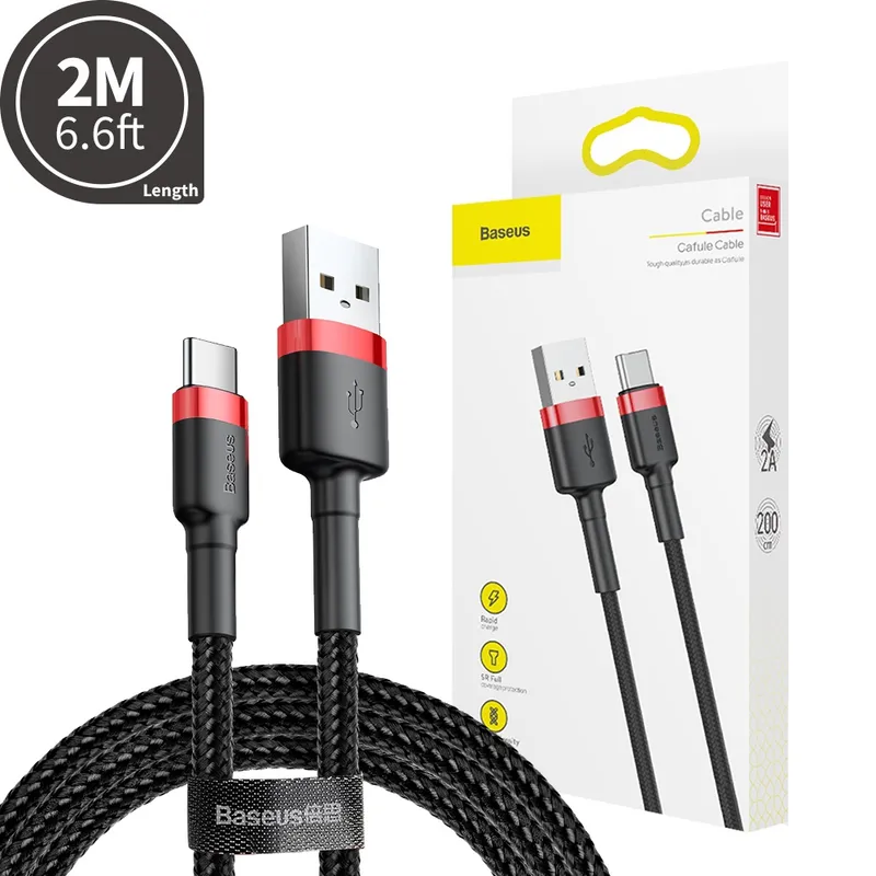Baseus Cafule Cable USB For USB-C 2A 2m Compatible for iPhone 15 16 Series