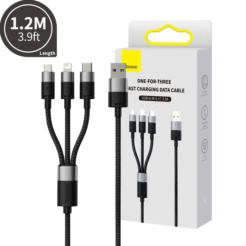Baseus StarSpeed 1-for-3 Fast Charging Data Cable USB to M+L+C 3.5A 1.2m