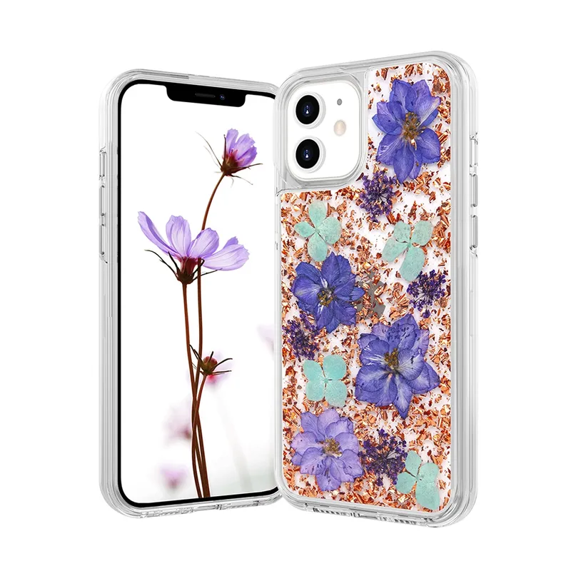 Dried Flower Bling Gold Foil Clear Case Cover for iPhone 12 Pro Max (6.7'')
