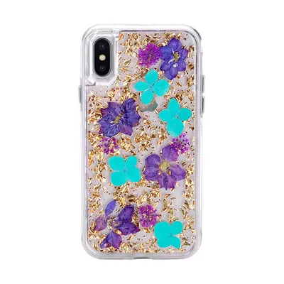 Dried Flower Bling Gold Foil Clear Case Cover for iPhone XS Max