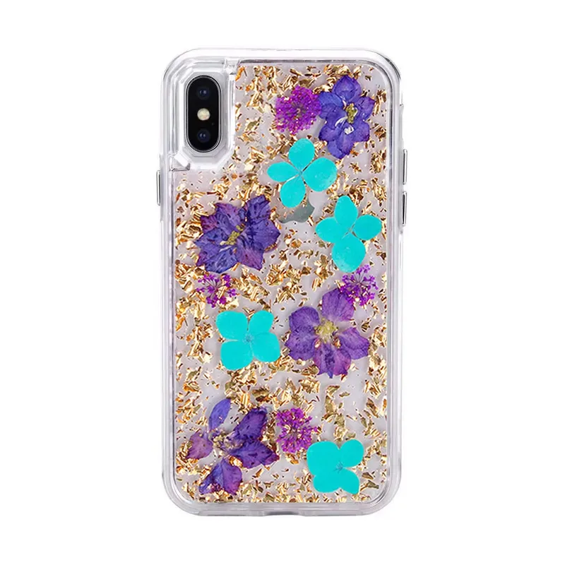 Dried Flower Bling Gold Foil Clear Case Cover for iPhone XS Max