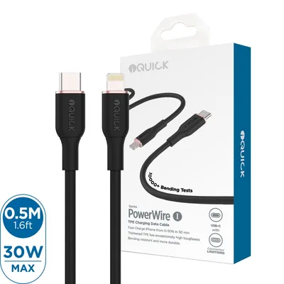 iQuick PowerWire 1 Series TPE Charging Data Cable USB-C to iPhone 0.5m