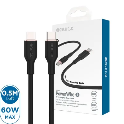 iQuick PowerWire 1 Series TPE Charging Date Cable USB-C to USB-C 0.5m