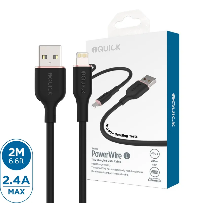 iQuick PowerWire 1 Series TPE Charging Data Cable USB to iPhone 2m