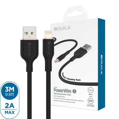 iQuick PowerWire 1 Series TPE Charging Data Cable USB to iPhone 3m
