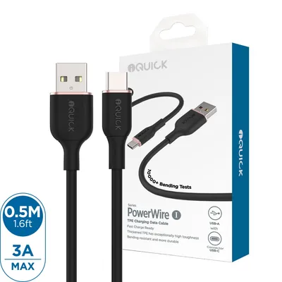 iQuick PowerWire 1 Series TPE Charging Date Cable USB to USB-C 0.5m (Not suitable for Google mobile