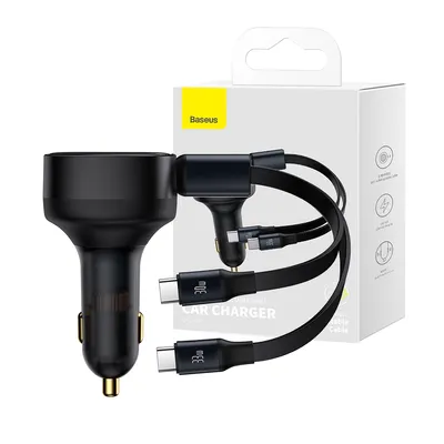 Baseus Enjoyment Retractable 2-in-1 Car Charger USB-C & USB-C 33W