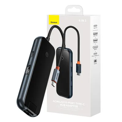 Baseus AcmeJoy 6-Port USB-C HUB Adapter (USB-C to HDMI1+USB3.02+USB2.01+USB-C PD&Data 1+RJ45*1)
