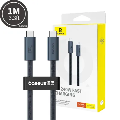 Baseus Flash Series 2 USB4 Full Featured Data Cable USB-C to USB-C 240W 1M-Cluster Black Compatible for iPhone 15 / 16 / 17 Series