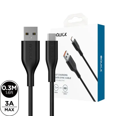 iQuick PVC USB-A to USB-C Fast Charging Cable 0.3M