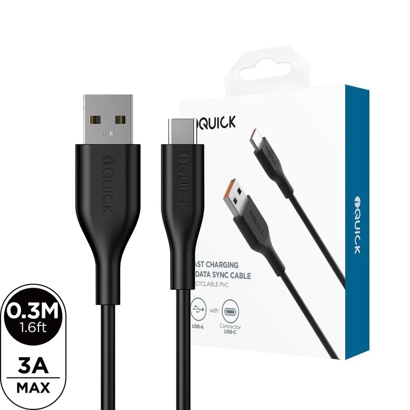 iQuick PVC USB-A to USB-C Fast Charging Cable 0.3M