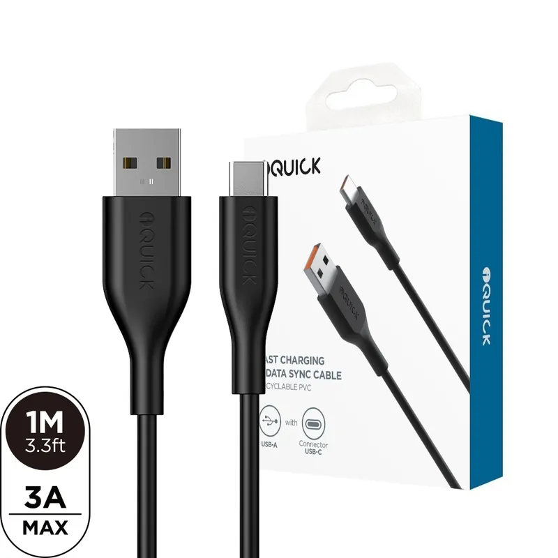 iQuick PVC USB-A to USB-C Fast Charging Cable 1M