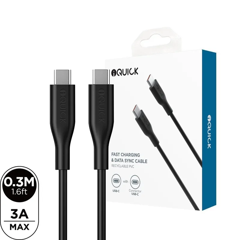 iQuick PVC USB-C to USB-C Fast Charging Cable 0.3M Compatible for iPhone Series