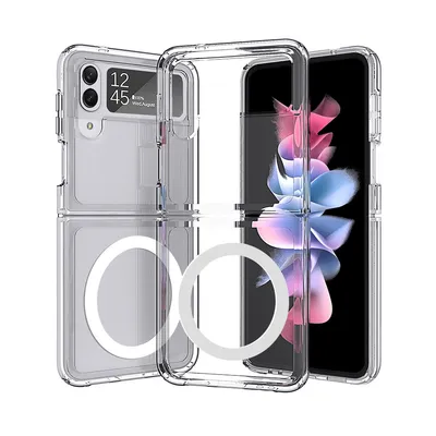 Ultimake Shockproof Transparent Case Cover With Magnetic Ring for Samsung Galaxy Z Flip4 - Transparent