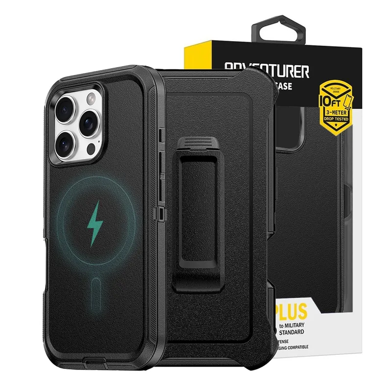 iPhone 16 Pro Max Shockproof Robot Armor Hard Plastic Case Cover With Magnetic Ring With Belt Clip