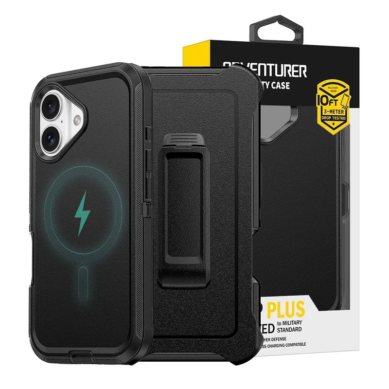 iPhone 16 Plus Shockproof Robot Armor Hard Plastic Case Cover With Magnetic Ring With Belt Clip