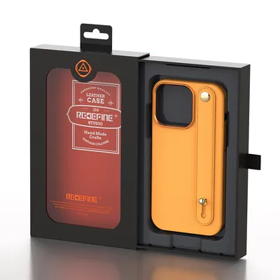 REDEFINE Metal Camera Lens PU Leather Case Cove with Hand Belt for iPhone 13 / 14